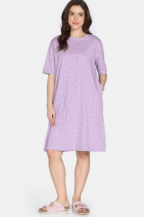 Zivame 2 Mile Fashion Knit Cotton Loungewear Dress - Orchid Bloom — image 3